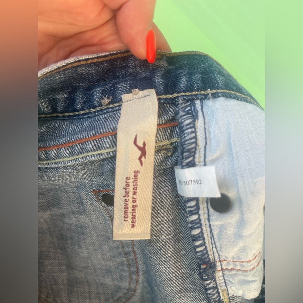 HOLLISTER LEGENDARY ULTRA MINI  DISTRESSED JEANS Denim Mini Skirt CALI SIZE 0 - Picture 13 of 14